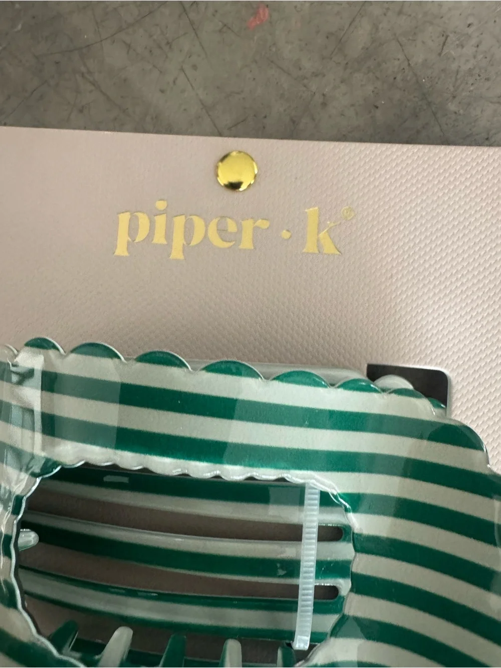 Piper•K Green Striped and Solid cute “ruffled”edged, Flat Lay Claw Clip Duo
